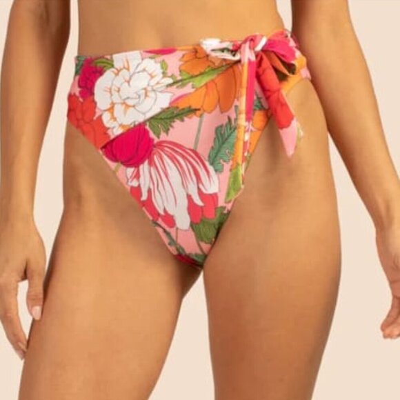 NWT Trink Turk Floral Layered High Waisted Side Tie Bikini Bottoms Sz. 4 - Picture 1 of 7